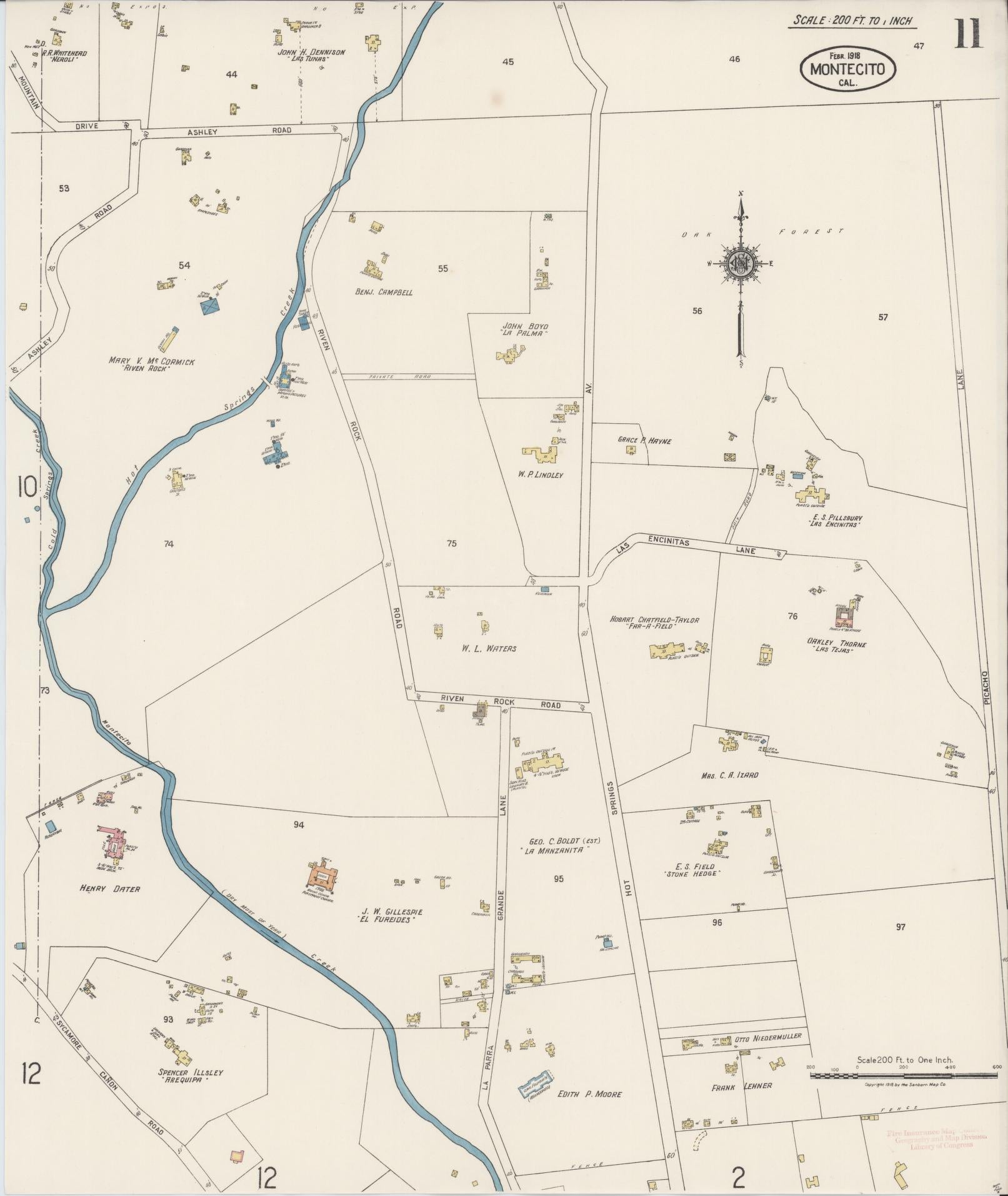 Sanborn Fire Insurance Map from Montecito, Santa Barbara County, California (1918), Sheet #0011 - Historic Sanborn Fire Insurance Map Print, vintage old map wall art, antique decor, genealogy gift, California California map