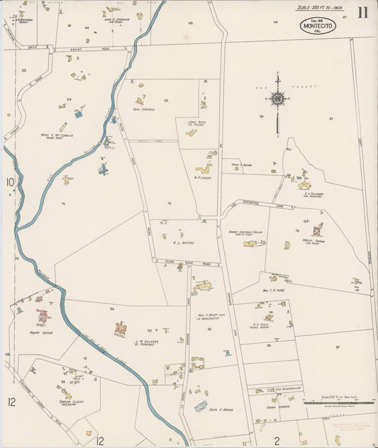 Sanborn Fire Insurance Map from Montecito, Santa Barbara County, California (1918), Sheet #0011 - Historic Sanborn Fire Insurance Map Print, vintage old map wall art, antique decor, genealogy gift, California California map