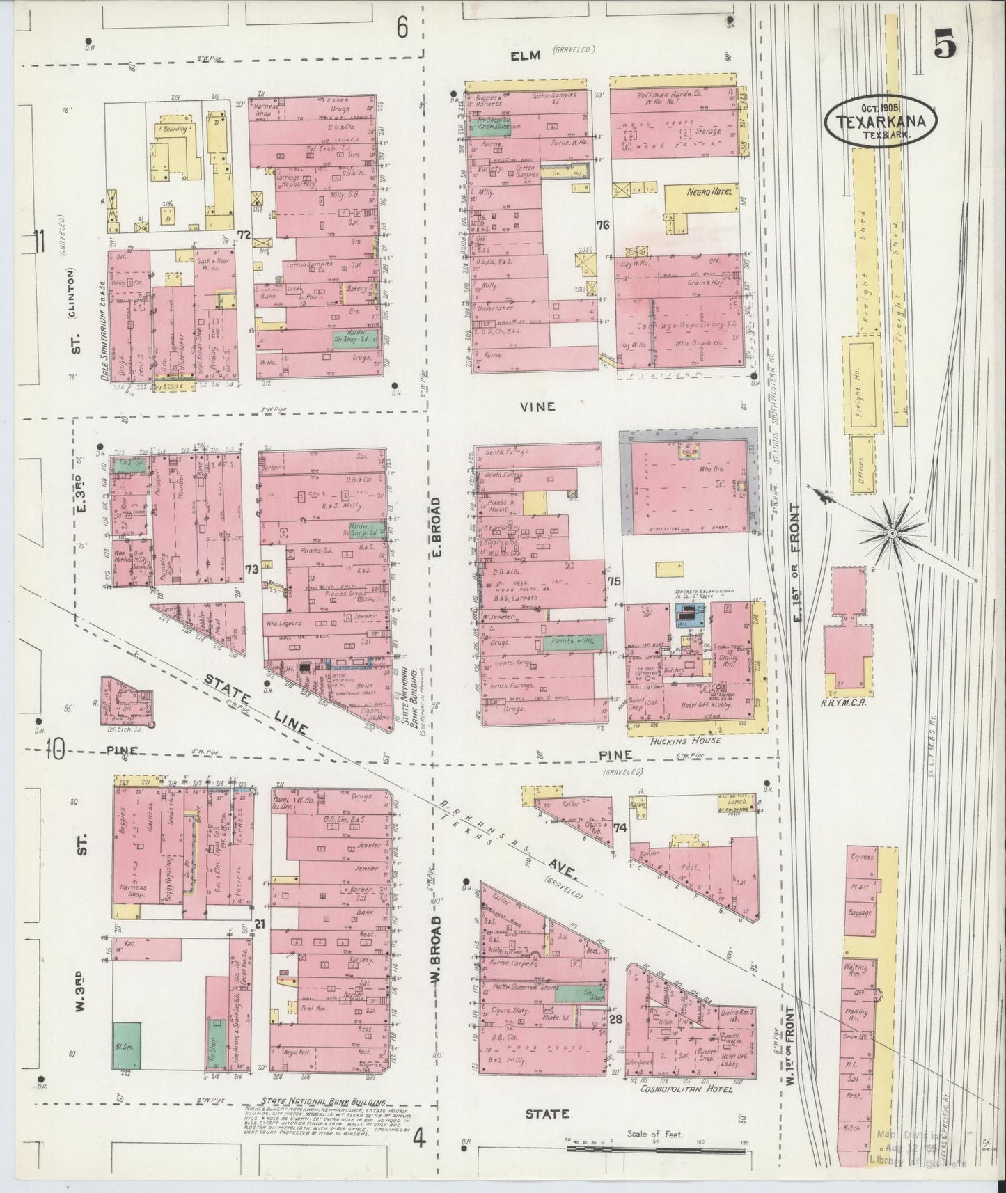 Sanborn Fire Insurance Map from Texarkana, Bowie County, Texas (1905), Sheet #0005 - Complete Map Set gallery image, historic Sanborn map, vintage wall art, Texas Texas