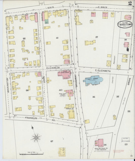 Sanborn Fire Insurance Map from Tarrytown, Westchester County, New York (1893), Sheet #0002 - Historic Sanborn Fire Insurance Map Print, vintage old map wall art, antique decor, genealogy gift, New York New York map