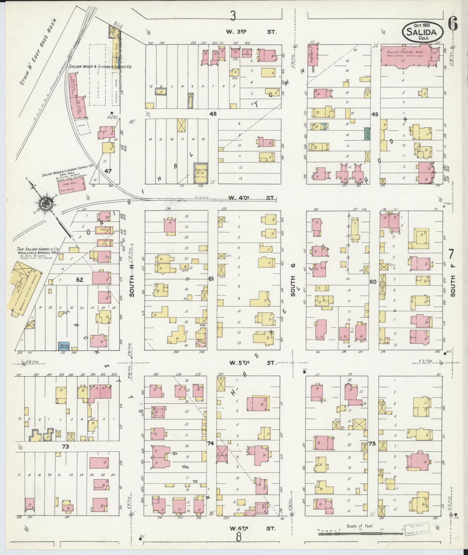 Sanborn Fire Insurance Map from Salida, Chaffee County, Colorado (1909), Sheet #0006 - Complete Map Set gallery image, historic Sanborn map, vintage wall art, Colorado Colorado