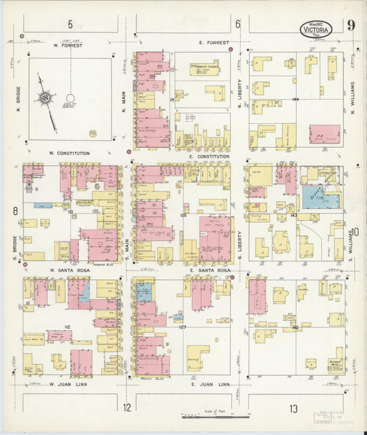 Sanborn Fire Insurance Map from Victoria, Victoria County, Texas (1912), Sheet #0009 - Historic Sanborn Fire Insurance Map Print, vintage old map wall art, antique decor, genealogy gift, Texas Texas map