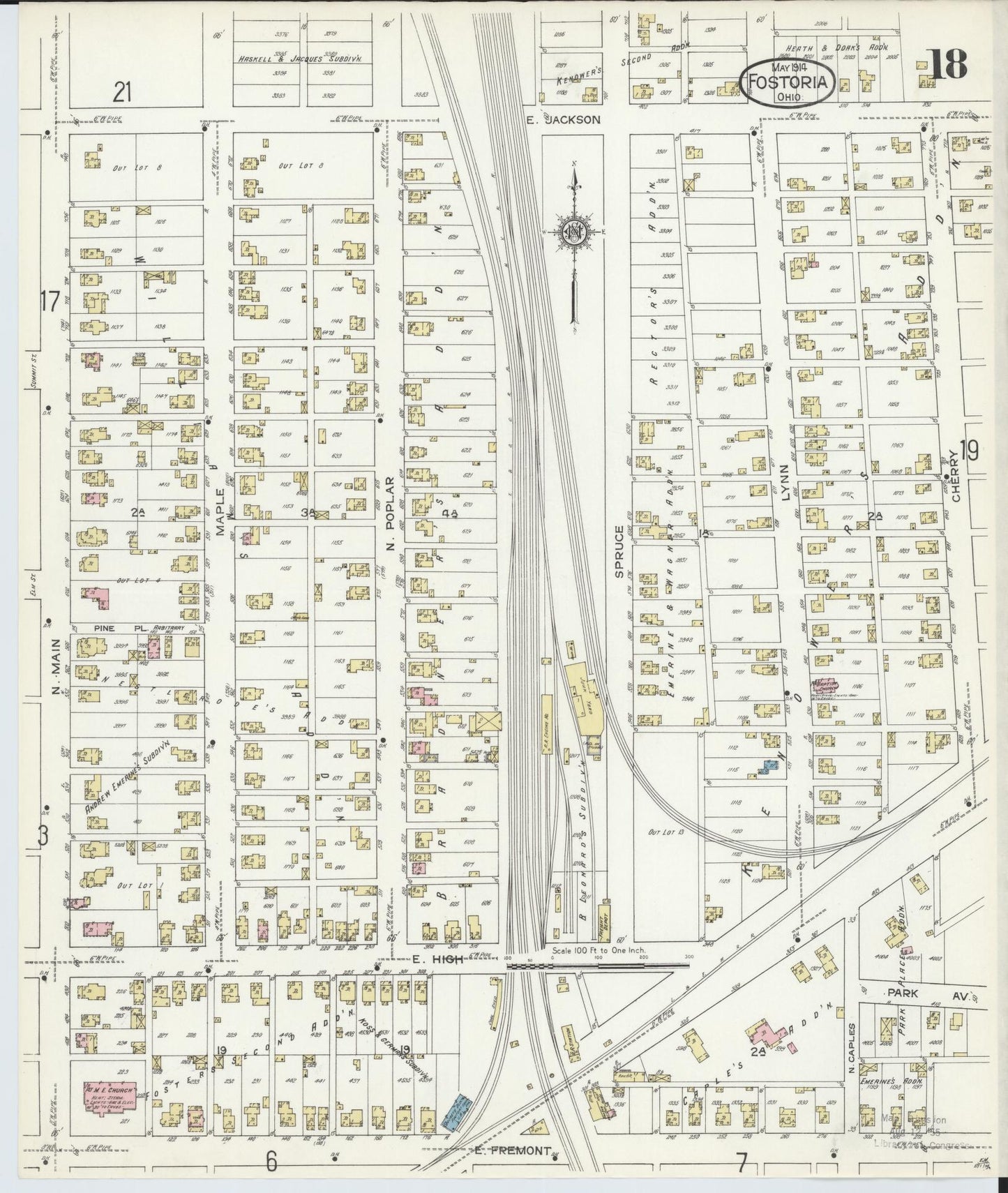 Sanborn Fire Insurance Map from Fostoria, Seneca, Hancock, And Wood Counties, Ohio (1914), Sheet #0018 - Historic Sanborn Fire Insurance Map Print, vintage old map wall art, antique decor, genealogy gift, Ohio Ohio map