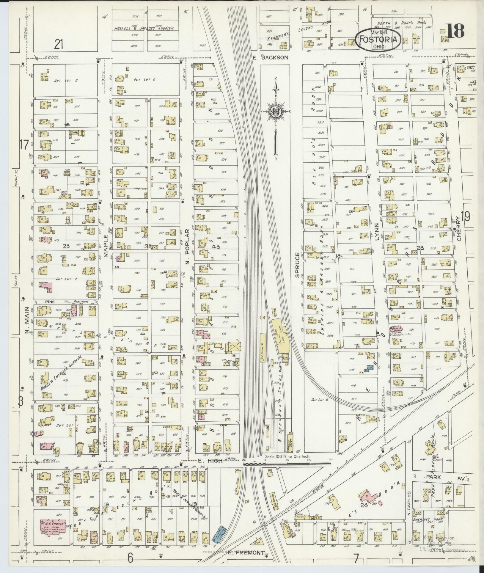 Sanborn Fire Insurance Map from Fostoria, Seneca, Hancock, And Wood Counties, Ohio (1914), Sheet #0018 - Historic Sanborn Fire Insurance Map Print, vintage old map wall art, antique decor, genealogy gift, Ohio Ohio map