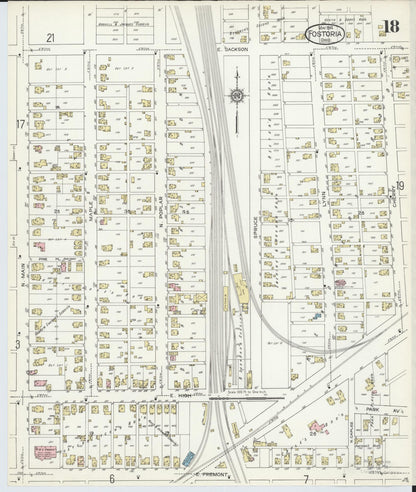 Sanborn Fire Insurance Map from Fostoria, Seneca, Hancock, And Wood Counties, Ohio (1914), Sheet #0018 - Historic Sanborn Fire Insurance Map Print, vintage old map wall art, antique decor, genealogy gift, Ohio Ohio map