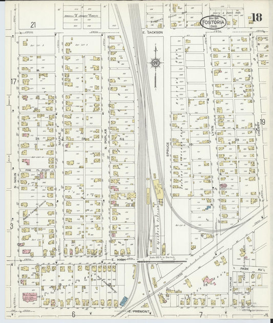 Sanborn Fire Insurance Map from Fostoria, Seneca, Hancock, And Wood Counties, Ohio (1914), Sheet #0018 - Historic Sanborn Fire Insurance Map Print, vintage old map wall art, antique decor, genealogy gift, Ohio Ohio map