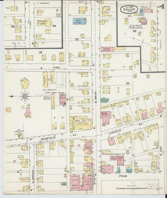 Sanborn Fire Insurance Map from Salem, Columbiana County, Ohio (1892), Sheet #0004 - Historic Sanborn Fire Insurance Map Print, vintage old map wall art, antique decor, genealogy gift, Ohio Ohio map