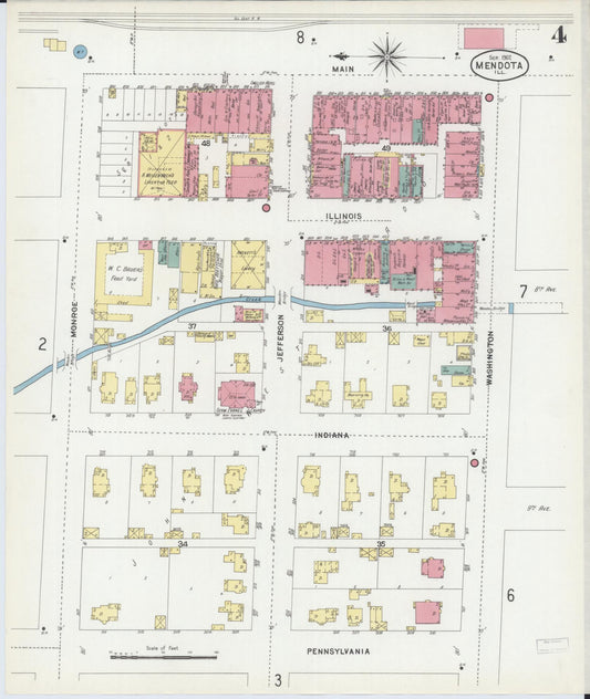 Sanborn Fire Insurance Map from Mendota, La Salle County, Illinois (1902), Sheet #0004 - Historic Sanborn Fire Insurance Map Print, vintage old map wall art, antique decor, genealogy gift, Illinois Illinois map