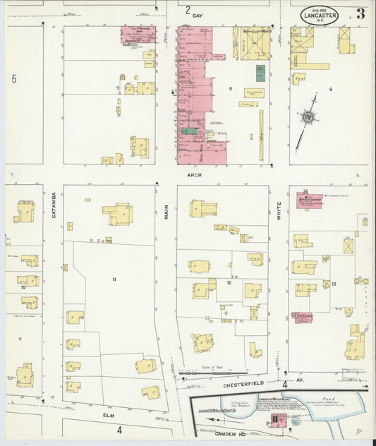 Sanborn Fire Insurance Map from Lancaster, Lancaster County, South Carolina (1910), Sheet #0003 - Historic Sanborn Fire Insurance Map Print, vintage old map wall art, antique decor, genealogy gift, South Carolina South Carolina map