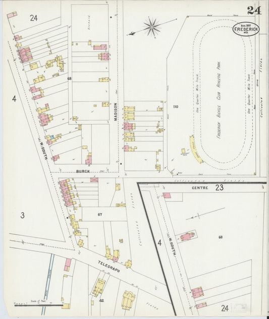 Frederick, Maryland - 1897 - Sanborn Fire Insurance Map, Sheet #0024 - Historic Sanborn Fire Insurance Map Print, Frederick Maryland 1897 0024 vintage old map wall art