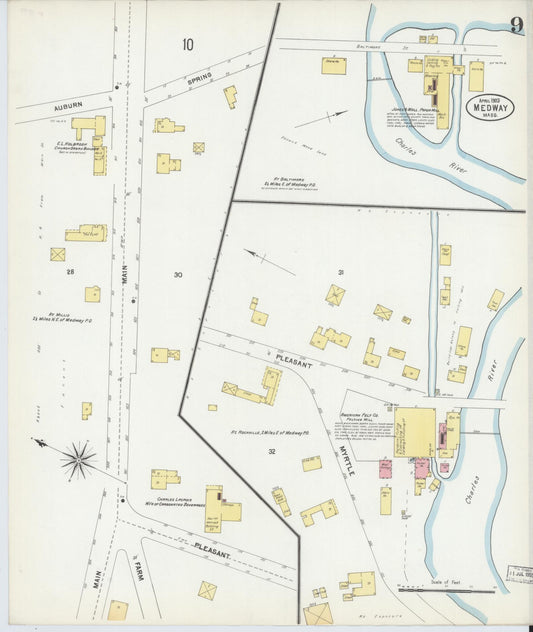 Sanborn Fire Insurance Map from Medway, Norfolk County, Massachusetts (1903), Sheet #0009 - Historic Sanborn Fire Insurance Map Print, vintage old map wall art, antique decor, genealogy gift, Massachusetts Massachusetts map