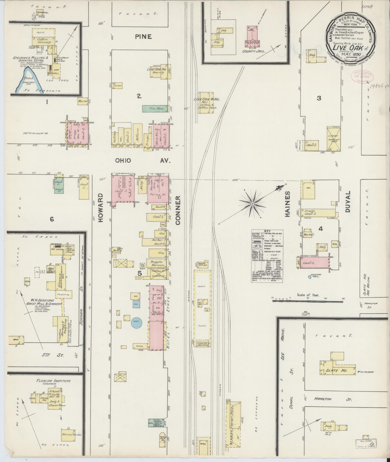 Sanborn Fire Insurance Map from Live Oak, Suwanee County, Florida (1890), Sheet #0001 - Historic Sanborn Fire Insurance Map Print, vintage old map wall art, antique decor, genealogy gift, Florida Florida map