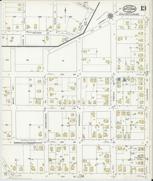 Sanborn Fire Insurance Map from McComb, Pike County, Mississippi (1918), Sheet #0013 - Historic Sanborn Fire Insurance Map Print, vintage old map wall art, antique decor, genealogy gift, Mississippi Mississippi map