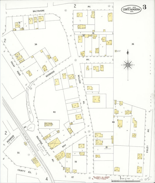 Sanborn Fire Insurance Map from Corte Madera, Marin County, California (1909), Sheet #0003 - Historic Sanborn Fire Insurance Map Print, vintage old map wall art, antique decor, genealogy gift, California California map