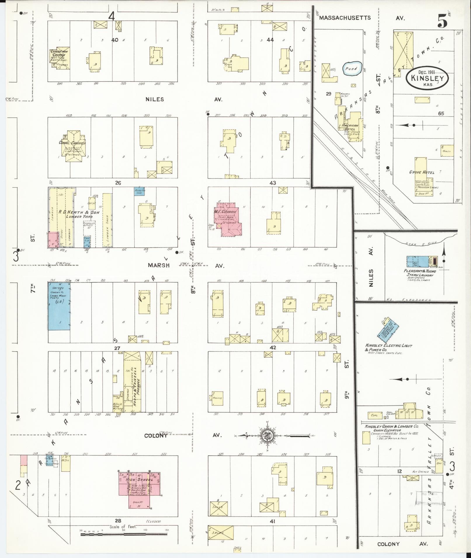 Sanborn Fire Insurance Map from Kinsley, Edwards County, Kansas (1911), Sheet #0005 - Historic Sanborn Fire Insurance Map Print, vintage old map wall art, antique decor, genealogy gift, Kansas Kansas map