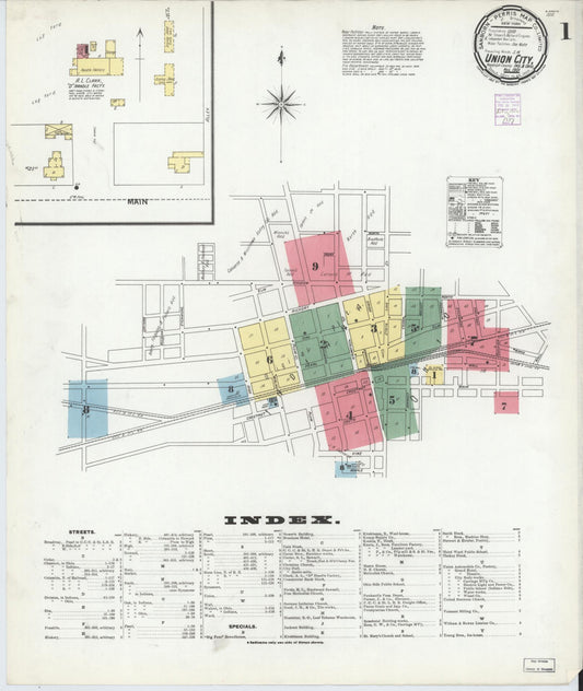 Sanborn Fire Insurance Map from Union City, Randolph County, Indiana (1901), Sheet #0001 - Historic Sanborn Fire Insurance Map Print, vintage old map wall art, antique decor, genealogy gift, Indiana Indiana map