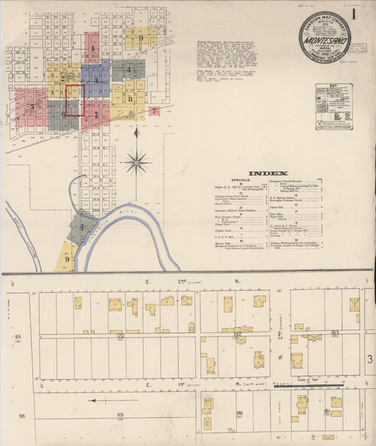 Sanborn Fire Insurance Map from Montesano, Grays Harbor County, Washington (1909), Sheet #0001 - Historic Sanborn Fire Insurance Map Print, vintage old map wall art, antique decor, genealogy gift, Washington Washington map