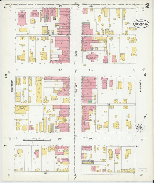 Sanborn Fire Insurance Map from Mount Carmel, Wabash County, Illinois (1902), Sheet #0002 - Historic Sanborn Fire Insurance Map Print, vintage old map wall art, antique decor, genealogy gift, Illinois Illinois map