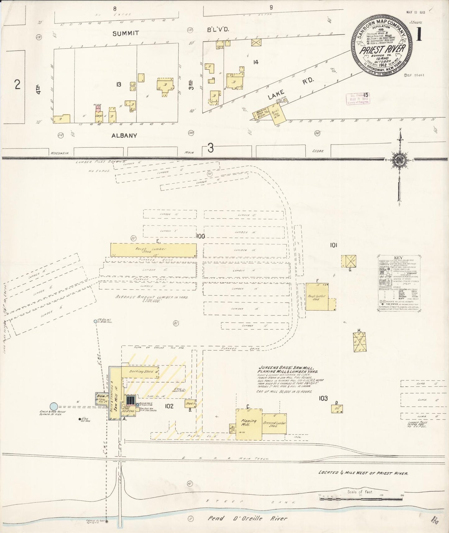 Sanborn Fire Insurance Map from Priest River, Bonner County, Idaho (1912), Sheet #0001 - Complete Map Set gallery image, historic Sanborn map, vintage wall art, Idaho Idaho