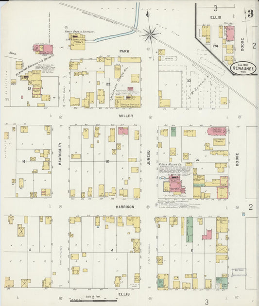 Sanborn Fire Insurance Map from Kewaunee, Kewaunee County, Wisconsin (1898), Sheet #0003 - Historic Sanborn Fire Insurance Map Print, vintage old map wall art, antique decor, genealogy gift, Wisconsin Wisconsin map