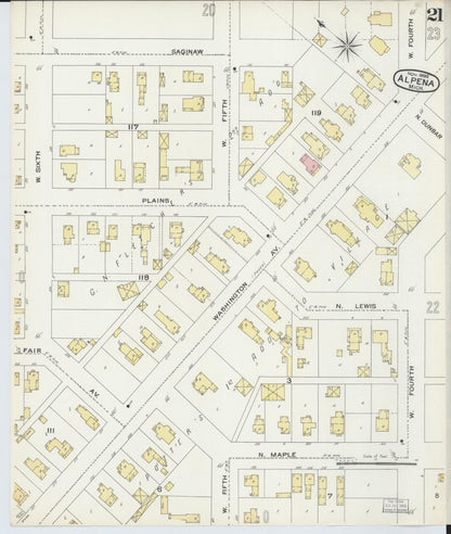 Sanborn Fire Insurance Map from Alpena, Alpena County, Michigan (1895), Sheet #0021 - Complete Map Set gallery image, historic Sanborn map, vintage wall art, Michigan Michigan
