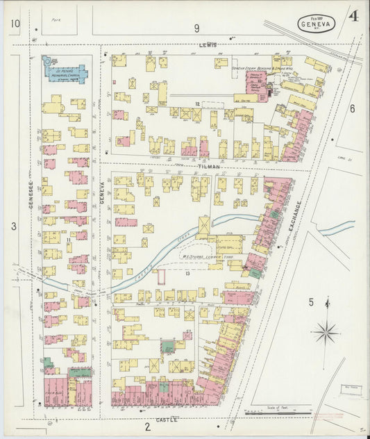 Sanborn Fire Insurance Map from Geneva, Ontario County, New York (1897), Sheet #0004 - Historic Sanborn Fire Insurance Map Print, vintage old map wall art, antique decor, genealogy gift, New York New York map