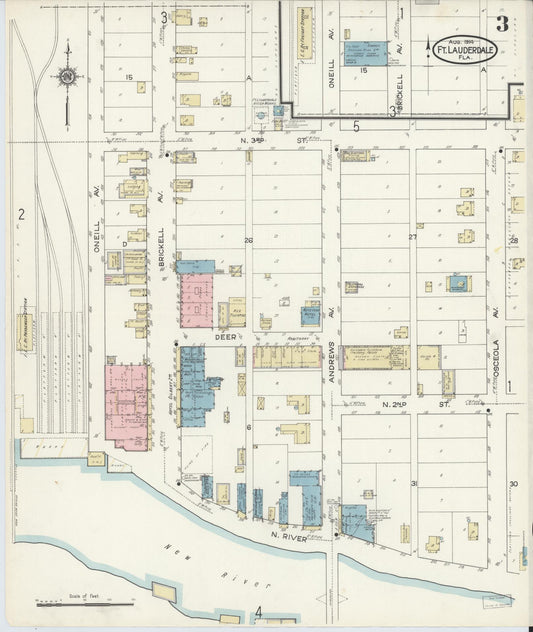 Sanborn Fire Insurance Map from Fort Lauderdale, Broward County, Florida (1914), Sheet #0003 - Historic Sanborn Fire Insurance Map Print, vintage old map wall art, antique decor, genealogy gift, Florida Florida map
