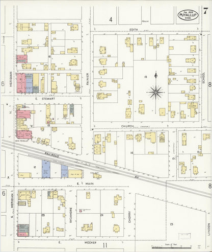 Sanborn Fire Insurance Map from Puyallup, Pierce County, Washington (1909), Sheet #0007 - Complete Map Set gallery image, historic Sanborn map, vintage wall art, Washington Washington