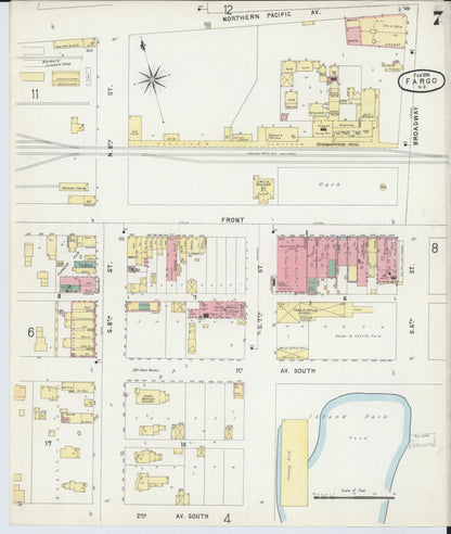 Sanborn Fire Insurance Map from Fargo, Cass County, North Dakota (1896), Sheet #0007 - Complete Map Set gallery image, historic Sanborn map, vintage wall art, North Dakota North Dakota