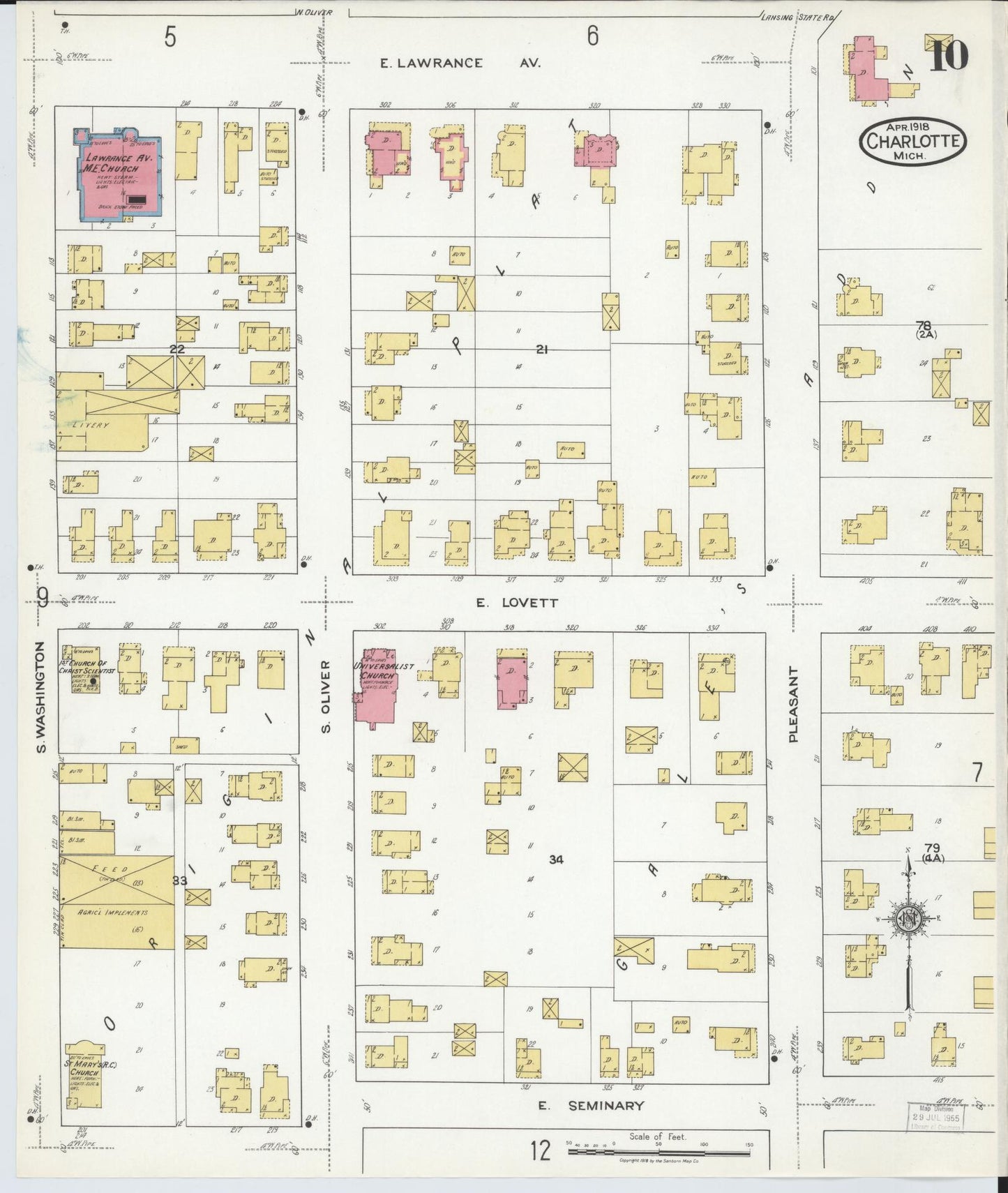 Sanborn Fire Insurance Map from Charlotte, Eaton County, Michigan (1918), Sheet #0010 - Complete Map Set gallery image, historic Sanborn map, vintage wall art, Michigan Michigan