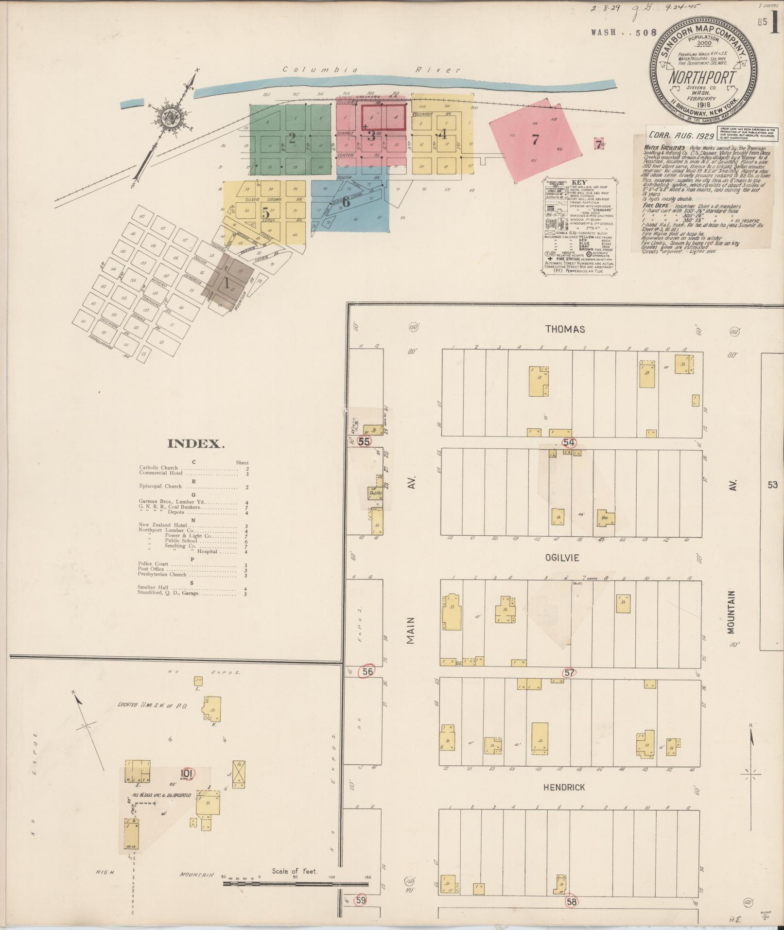 Sanborn Fire Insurance Map from Northport, Stevens County, Washington (1929), Sheet #0001 - Historic Sanborn Fire Insurance Map Print, vintage old map wall art, antique decor, genealogy gift, Washington Washington map