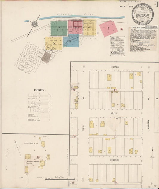 Sanborn Fire Insurance Map from Northport, Stevens County, Washington (1929), Sheet #0001 - Historic Sanborn Fire Insurance Map Print, vintage old map wall art, antique decor, genealogy gift, Washington Washington map