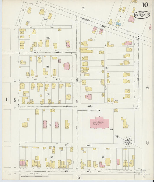 Sanborn Fire Insurance Map from New Brighton, Beaver County, Pennsylvania (1896), Sheet #0010 - Historic Sanborn Fire Insurance Map Print, vintage old map wall art, antique decor, genealogy gift, Pennsylvania Pennsylvania map