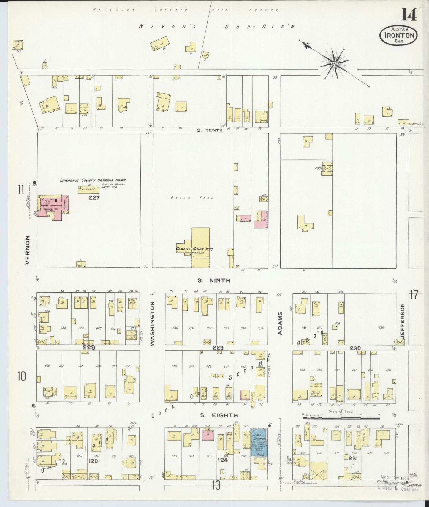 Sanborn Fire Insurance Map from Ironton, Lawrence County, Ohio (1909), Sheet #0014 - Historic Sanborn Fire Insurance Map Print, vintage old map wall art, antique decor, genealogy gift, Ohio Ohio map