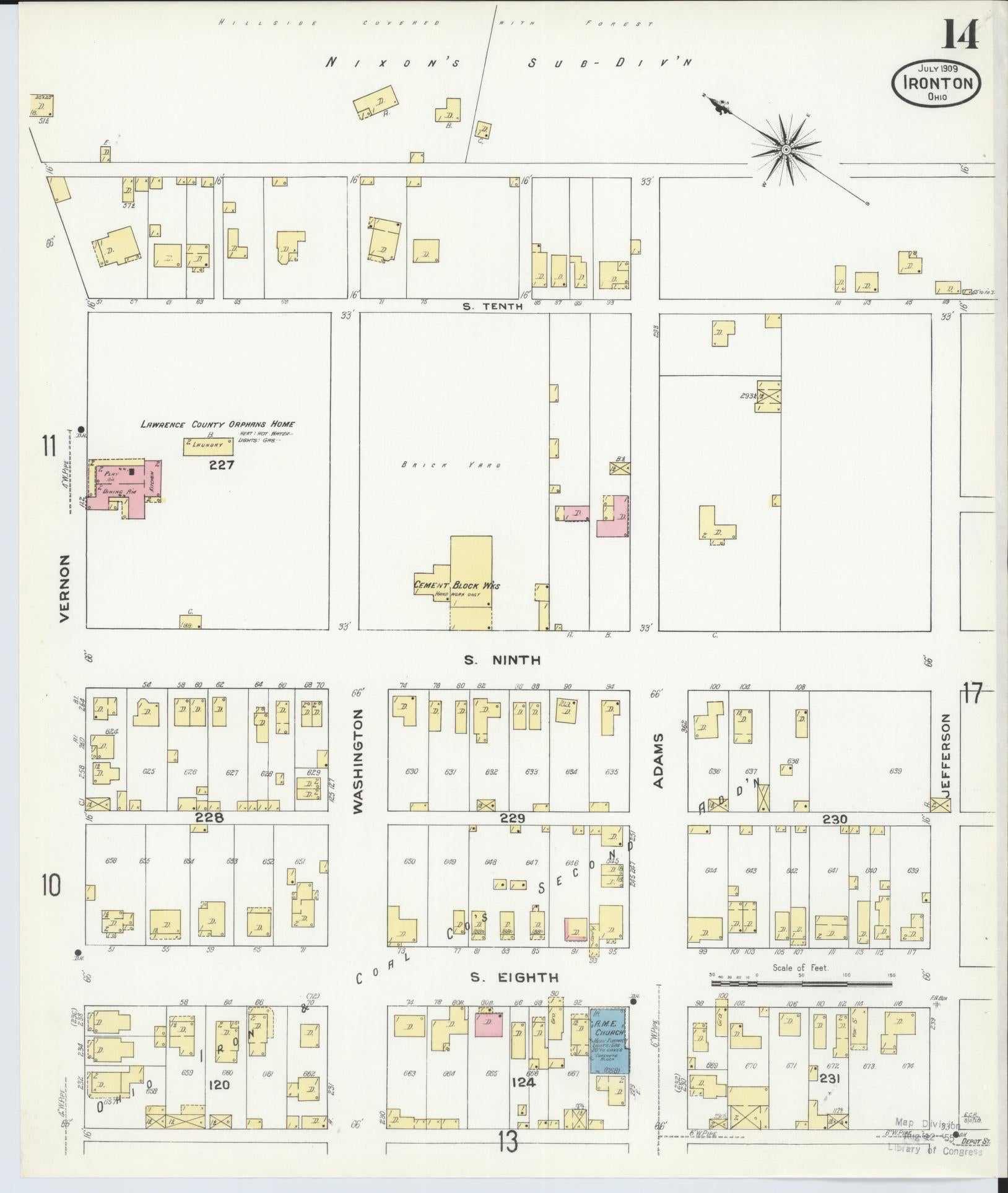 Sanborn Fire Insurance Map from Ironton, Lawrence County, Ohio (1909), Sheet #0014 - Historic Sanborn Fire Insurance Map Print, vintage old map wall art, antique decor, genealogy gift, Ohio Ohio map