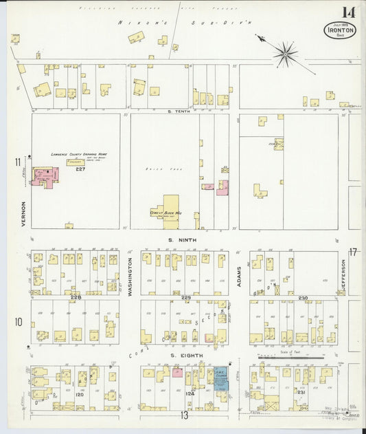 Sanborn Fire Insurance Map from Ironton, Lawrence County, Ohio (1909), Sheet #0014 - Historic Sanborn Fire Insurance Map Print, vintage old map wall art, antique decor, genealogy gift, Ohio Ohio map