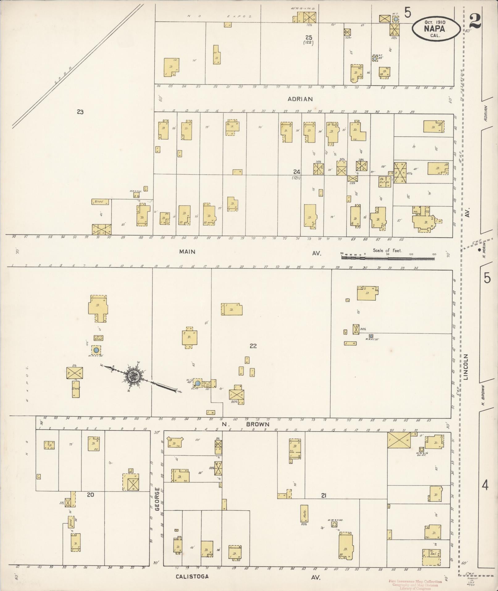 Sanborn Fire Insurance Map from Napa, Napa County, California (1910), Sheet #0002 - Complete Map Set gallery image, historic Sanborn map, vintage wall art, California California