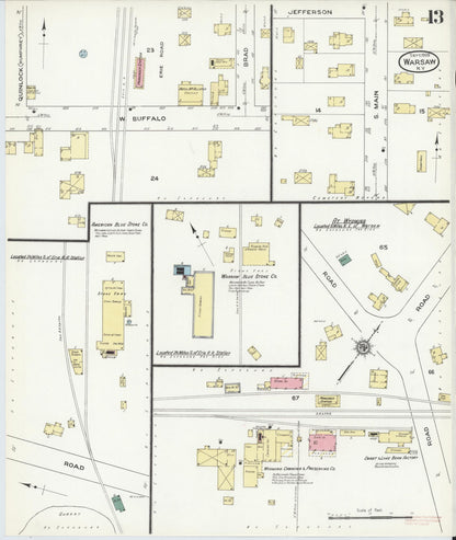 Sanborn Fire Insurance Map from Warsaw, Wyoming County, New York (1909), Sheet #0013 - Complete Map Set gallery image, historic Sanborn map, vintage wall art, Warsaw Wyoming