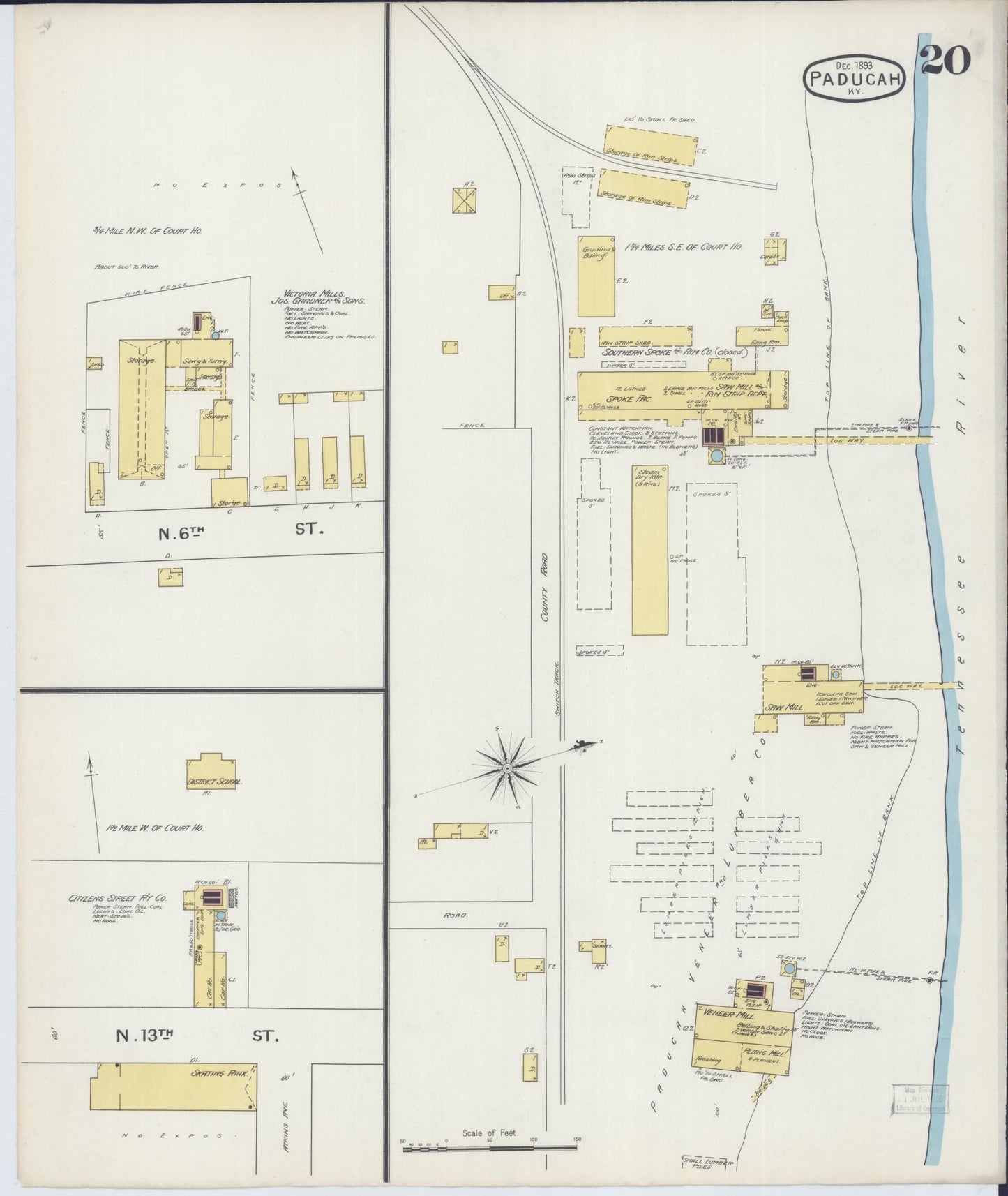 Sanborn Fire Insurance Map from Paducah, Mccraken County, Kentucky (1893), Sheet #0020 - Historic Sanborn Fire Insurance Map Print, vintage old map wall art, antique decor, genealogy gift, Kentucky Kentucky map