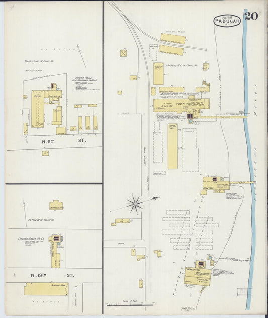 Sanborn Fire Insurance Map from Paducah, Mccraken County, Kentucky (1893), Sheet #0020 - Historic Sanborn Fire Insurance Map Print, vintage old map wall art, antique decor, genealogy gift, Kentucky Kentucky map