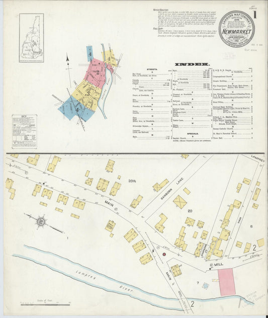 Sanborn Fire Insurance Map from New Market, Rockingham County, New Hampshire (1912), Sheet #0001 - Historic Sanborn Fire Insurance Map Print, vintage old map wall art, antique decor, genealogy gift, New Hampshire New Hampshire map