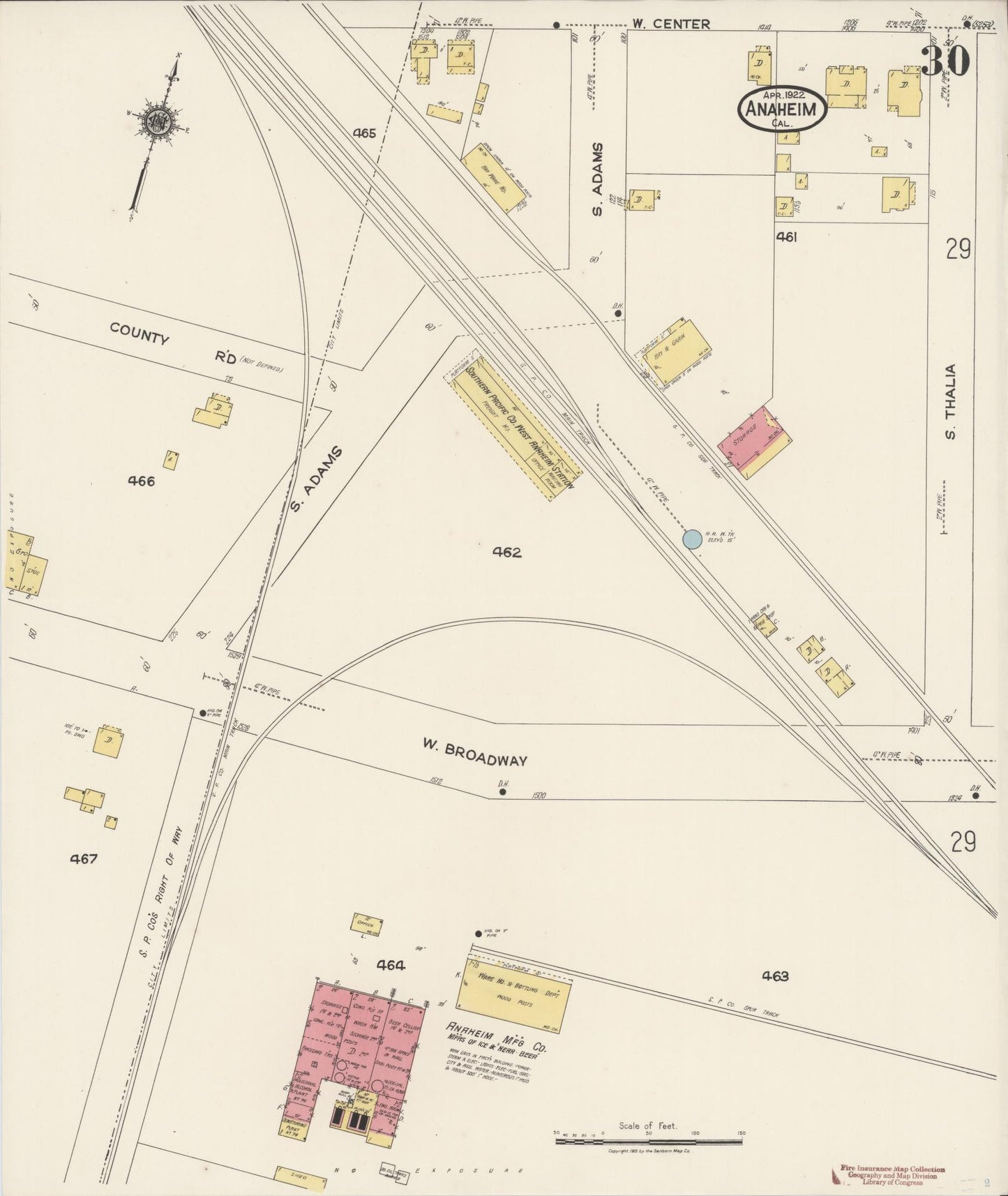 Sanborn Fire Insurance Map from Anaheim, Orange County, California (1922), Sheet #0030 - Historic Sanborn Fire Insurance Map Print, vintage old map wall art, antique decor, genealogy gift, California California map