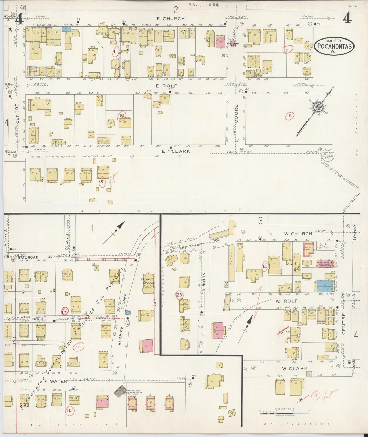 Sanborn Fire Insurance Map from Pocahontas, Tazewell County, Virginia (1930), Sheet #0004 - Complete Map Set gallery image, historic Sanborn map, vintage wall art, Virginia Virginia
