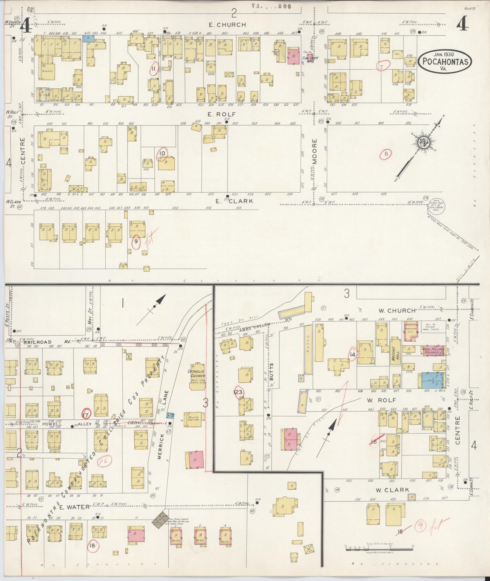 Sanborn Fire Insurance Map from Pocahontas, Tazewell County, Virginia (1930), Sheet #0004 - Complete Map Set gallery image, historic Sanborn map, vintage wall art, Virginia Virginia