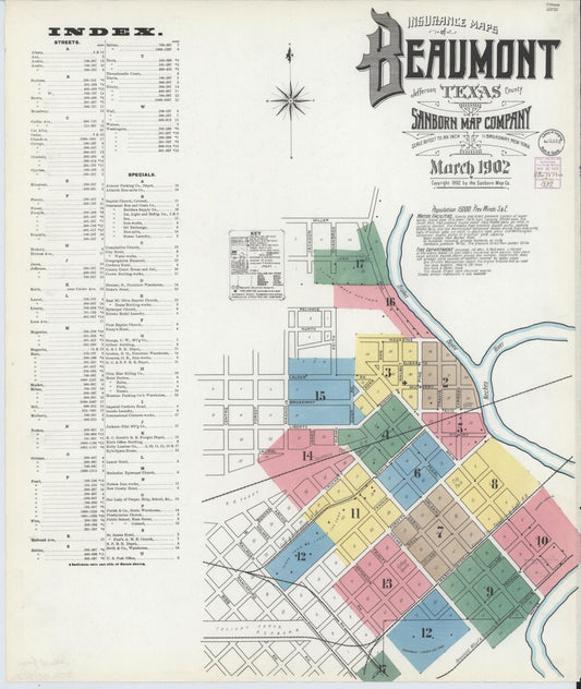 Sanborn Fire Insurance Map from Beaumont, Jefferson County, Texas (1902), Sheet #0001 - Historic Sanborn Fire Insurance Map Print, vintage old map wall art, antique decor, genealogy gift, Texas Texas map