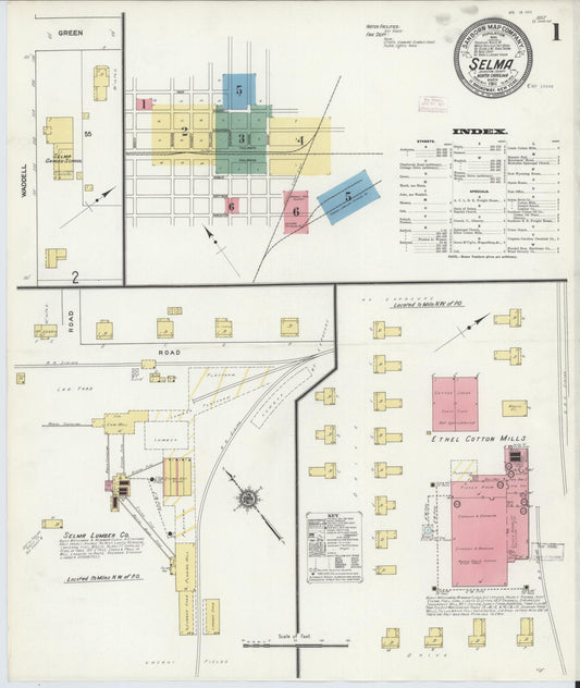 Sanborn Fire Insurance Map from Selma, Johnston County, North Carolina (1911), Sheet #0001 - Historic Sanborn Fire Insurance Map Print, vintage old map wall art, antique decor, genealogy gift, North Carolina North Carolina map