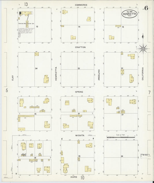 Sanborn Fire Insurance Map from Henrietta, Clay County, Texas (1907), Sheet #0006 - Historic Sanborn Fire Insurance Map Print, vintage old map wall art, antique decor, genealogy gift, Texas Texas map