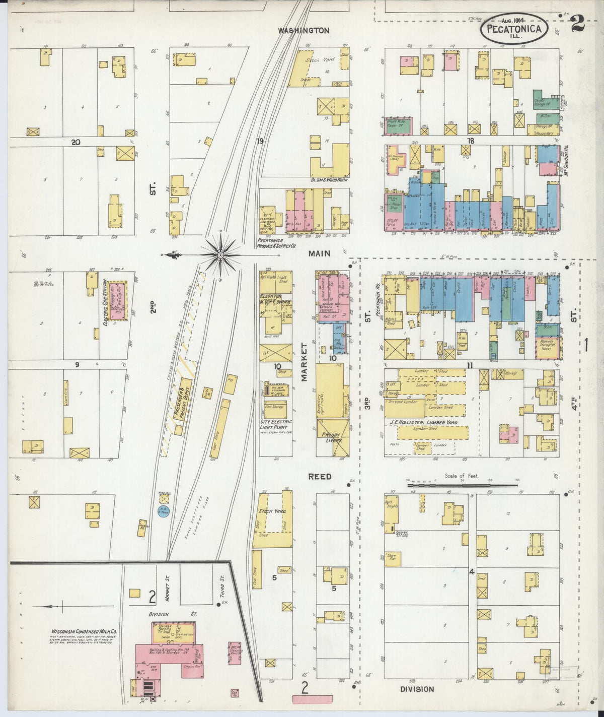 Sanborn Fire Insurance Map from Pecatonica, Winnebago County, Illinois (1904), Sheet #0002 - Complete Map Set gallery image, historic Sanborn map, vintage wall art, Illinois Illinois