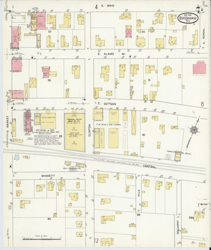 Sanborn Fire Insurance Map from Brenham, Washington County, Texas (1912), Sheet #0007 - Complete Map Set gallery image, historic Sanborn map, vintage wall art, Texas Texas