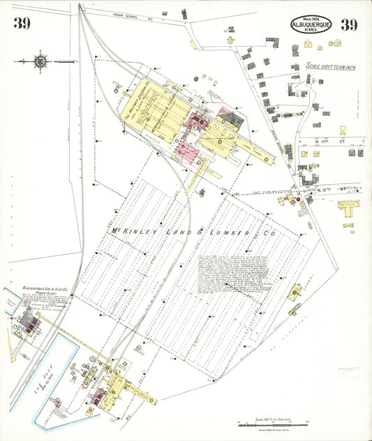 Sanborn Fire Insurance Map from Albuquerque, Bernalillo County, New Mexico (1924), Sheet #0039 - Historic Sanborn Fire Insurance Map Print, vintage old map wall art, antique decor, genealogy gift, New Mexico New Mexico map